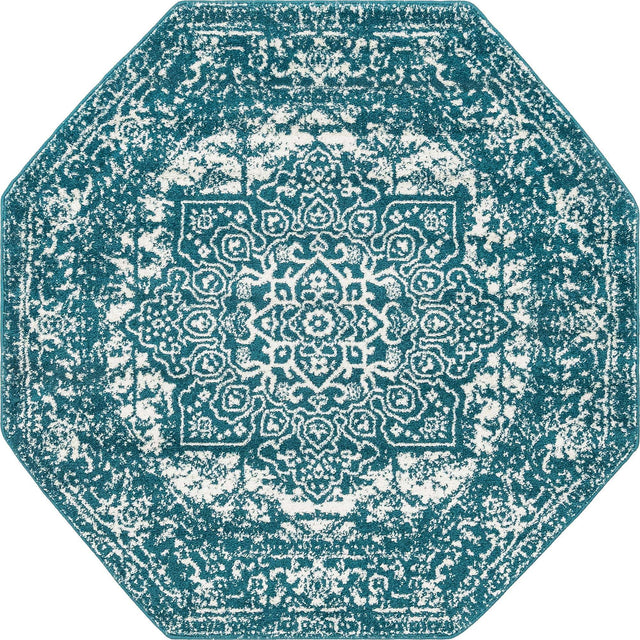 Turquoise 5' 3 x 5' 3 Richmond Octagon Area Rug Vintage Distressed Look Traditional Design Carpet for Unique Home Interior Design for Sale at Rug Engine