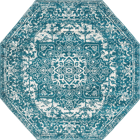 Turquoise 7' 10 x 7' 10 Richmond Octagon Area Rug Vintage Distressed Look Traditional Design Carpet for Unique Home Interior Design for Sale at Rug Engine