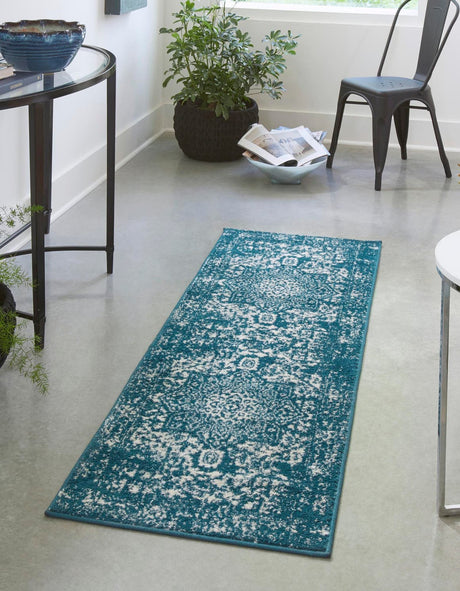 Turquoise 2' x 8' Richmond Runner Area Rug Vintage Distressed Look Traditional Design Carpet for Unique Home Interior Design for Sale at Rug Engine