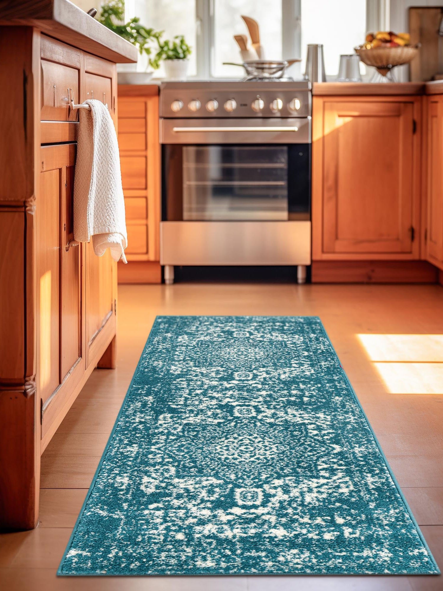 Turquoise 2' x 8' Richmond Runner Area Rug Vintage Distressed Look Traditional Design Carpet for Unique Home Interior Design for Sale at Rug Engine