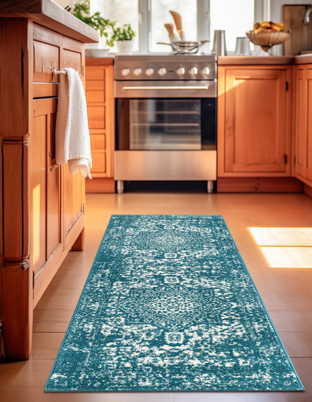 Turquoise 2' x 8' Richmond Runner Area Rug Vintage Distressed Look Traditional Design Carpet for Unique Home Interior Design for Sale at Rug Engine