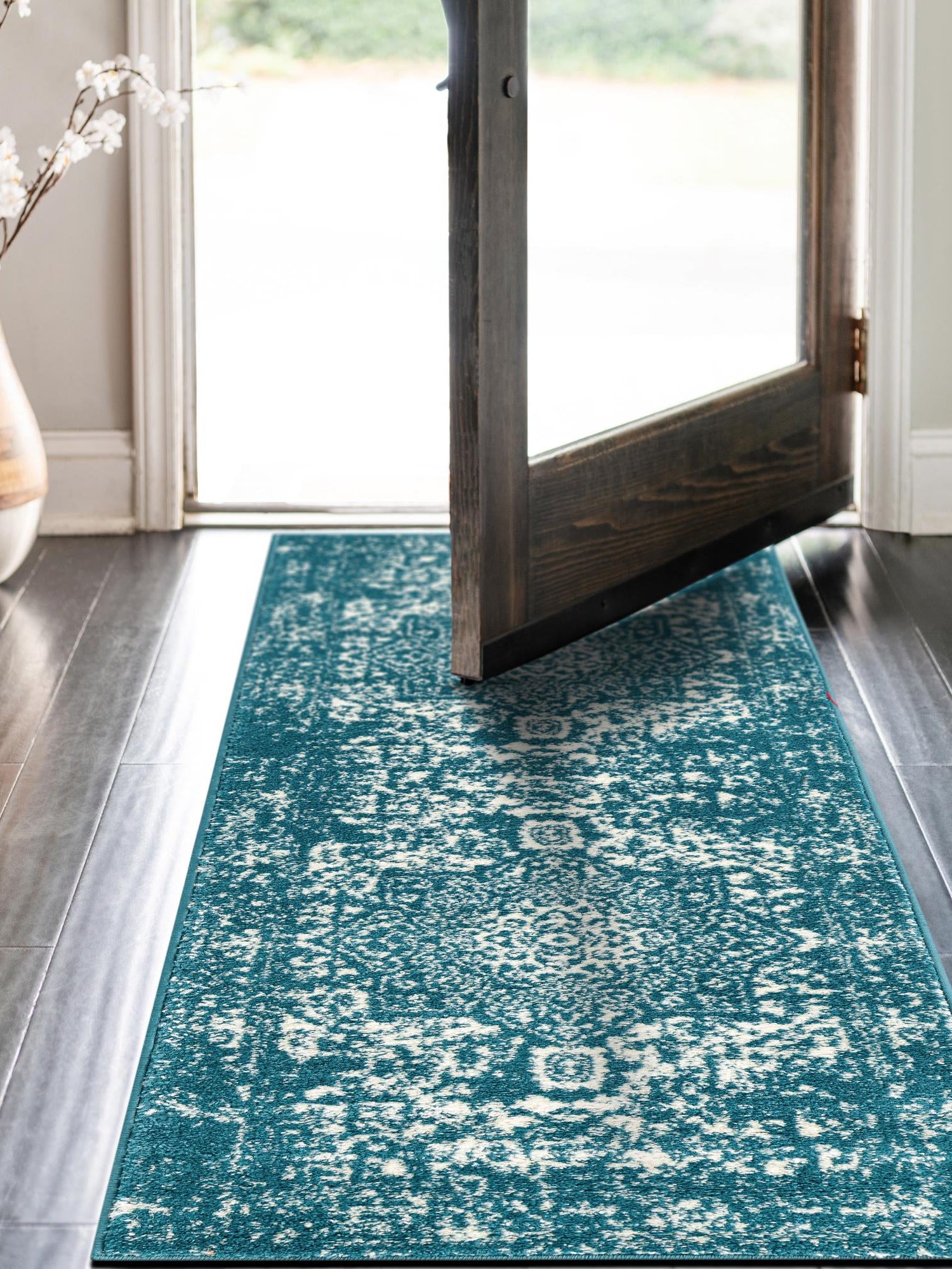 Turquoise 2' x 8' Richmond Runner Area Rug Vintage Distressed Look Traditional Design Carpet for Unique Home Interior Design for Sale at Rug Engine