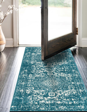 Turquoise 2' x 8' Richmond Runner Area Rug Vintage Distressed Look Traditional Design Carpet for Unique Home Interior Design for Sale at Rug Engine