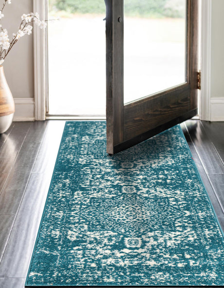 Turquoise 2' x 8' Richmond Runner Area Rug Vintage Distressed Look Traditional Design Carpet for Unique Home Interior Design for Sale at Rug Engine