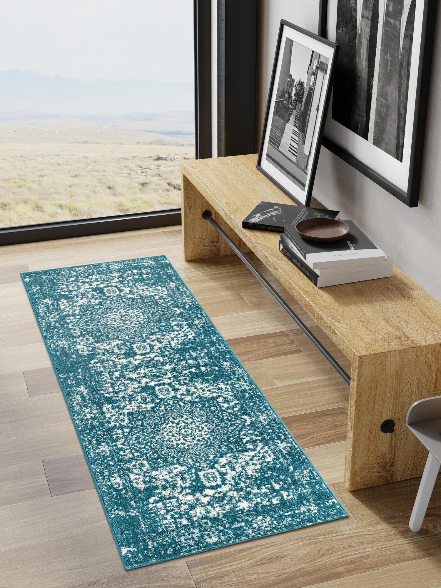 Turquoise 2' x 8' Richmond Runner Area Rug Vintage Distressed Look Traditional Design Carpet for Unique Home Interior Design for Sale at Rug Engine