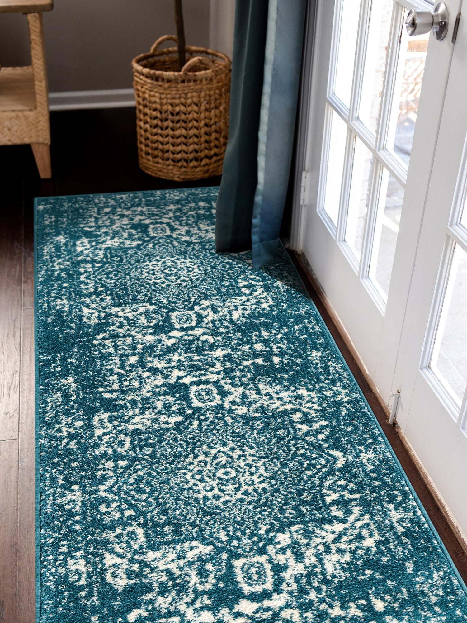 Turquoise 2' 7 x 12' Richmond Runner Area Rug Vintage Distressed Look Traditional Design Carpet for Unique Home Interior Design for Sale at Rug Engine