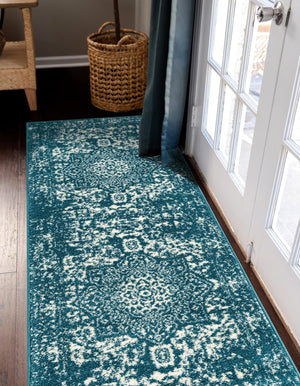 Turquoise 2' x 8' Richmond Runner Area Rug Vintage Distressed Look Traditional Design Carpet for Unique Home Interior Design for Sale at Rug Engine