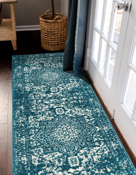 Turquoise 2' x 8' Richmond Runner Area Rug Vintage Distressed Look Traditional Design Carpet for Unique Home Interior Design for Sale at Rug Engine