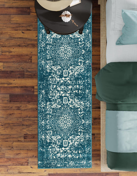 Turquoise 2' x 8' Richmond Runner Area Rug Vintage Distressed Look Traditional Design Carpet for Unique Home Interior Design for Sale at Rug Engine