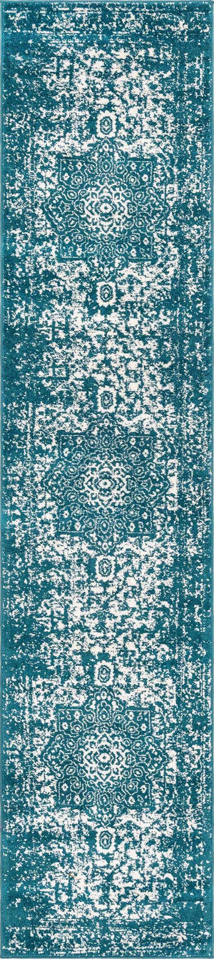 Turquoise 2' 7 x 12' Richmond Runner Area Rug Vintage Distressed Look Traditional Design Carpet for Unique Home Interior Design for Sale at Rug Engine