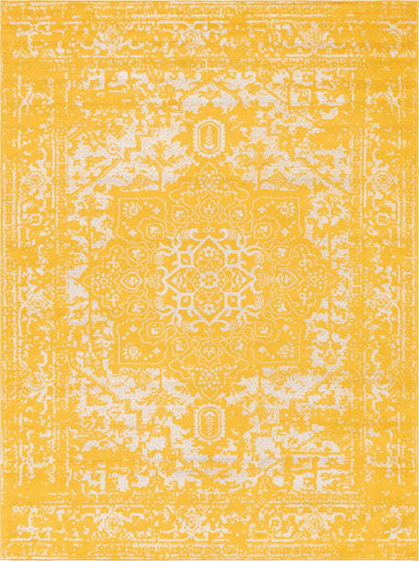 Yellow 9' x 12' Richmond Rectangle Area Rug Vintage Distressed Look Traditional Design Carpet for Unique Home Interior Design for Sale at Rug Engine