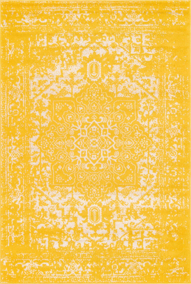 Yellow 6' 1 x 9' Richmond Rectangle Area Rug Vintage Distressed Look Traditional Design Carpet for Unique Home Interior Design for Sale at Rug Engine