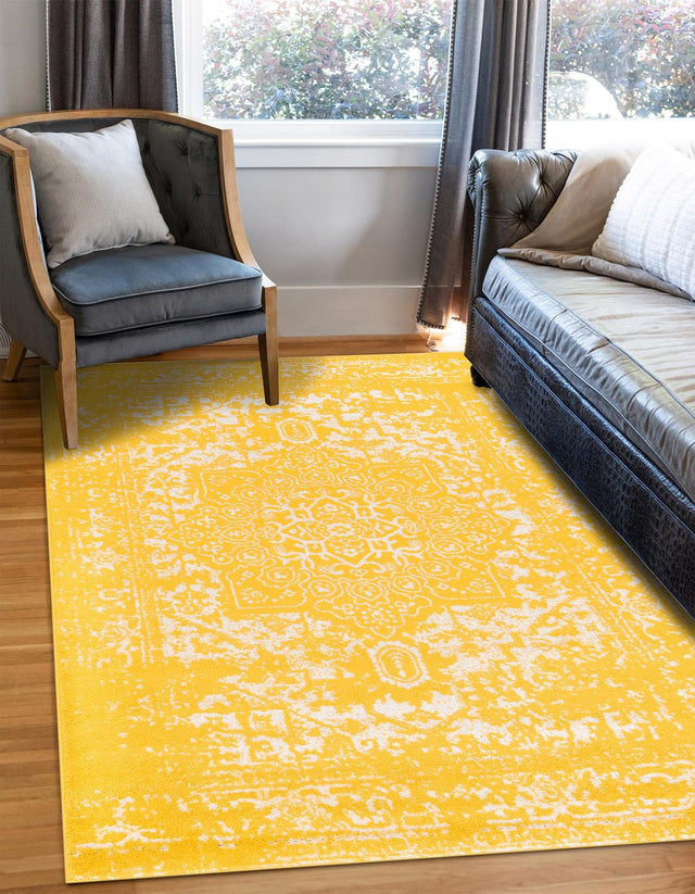 Yellow 9' x 12' Richmond Rectangle Area Rug Vintage Distressed Look Traditional Design Carpet for Unique Home Interior Design for Sale at Rug Engine