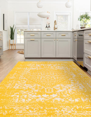 Yellow 9' x 12' Richmond Rectangle Area Rug Vintage Distressed Look Traditional Design Carpet for Unique Home Interior Design for Sale at Rug Engine