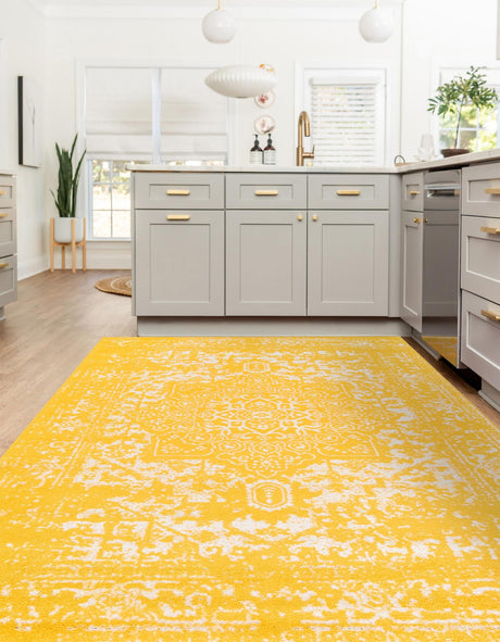 Yellow 9' x 12' Richmond Rectangle Area Rug Vintage Distressed Look Traditional Design Carpet for Unique Home Interior Design for Sale at Rug Engine