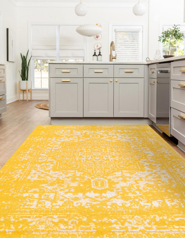 Yellow 9' x 12' Richmond Rectangle Area Rug Vintage Distressed Look Traditional Design Carpet for Unique Home Interior Design for Sale at Rug Engine