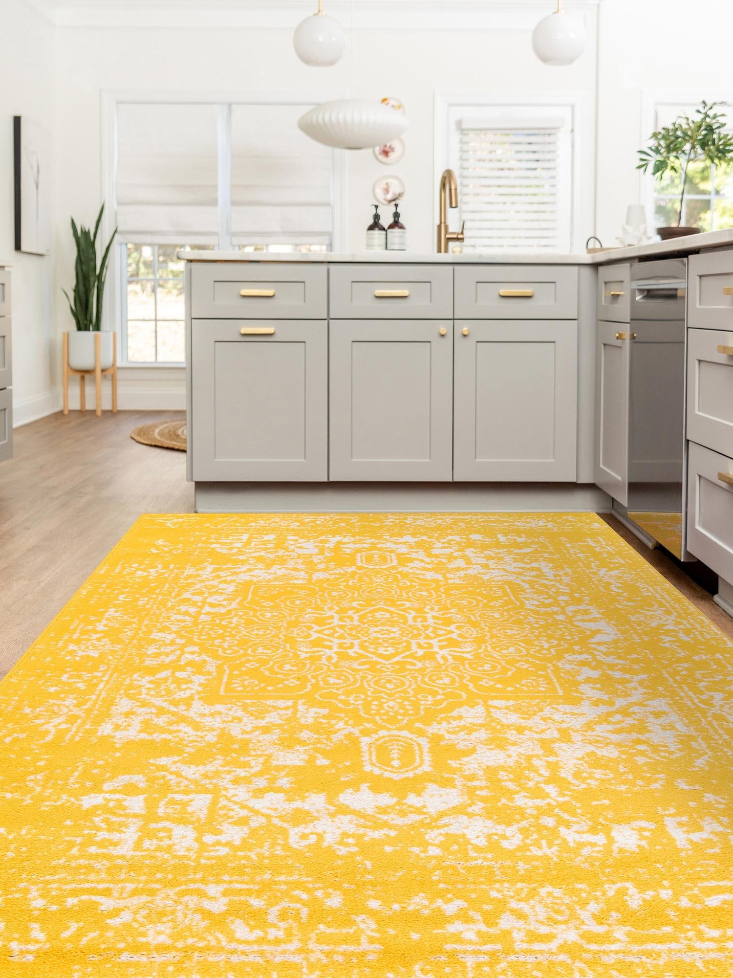 Yellow 2' x 3' 1 Richmond Rectangle Area Rug Vintage Distressed Look Traditional Design Carpet for Unique Home Interior Design for Sale at Rug Engine