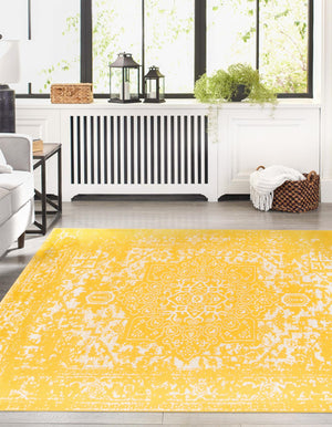 Yellow 9' x 12' Richmond Rectangle Area Rug Vintage Distressed Look Traditional Design Carpet for Unique Home Interior Design for Sale at Rug Engine