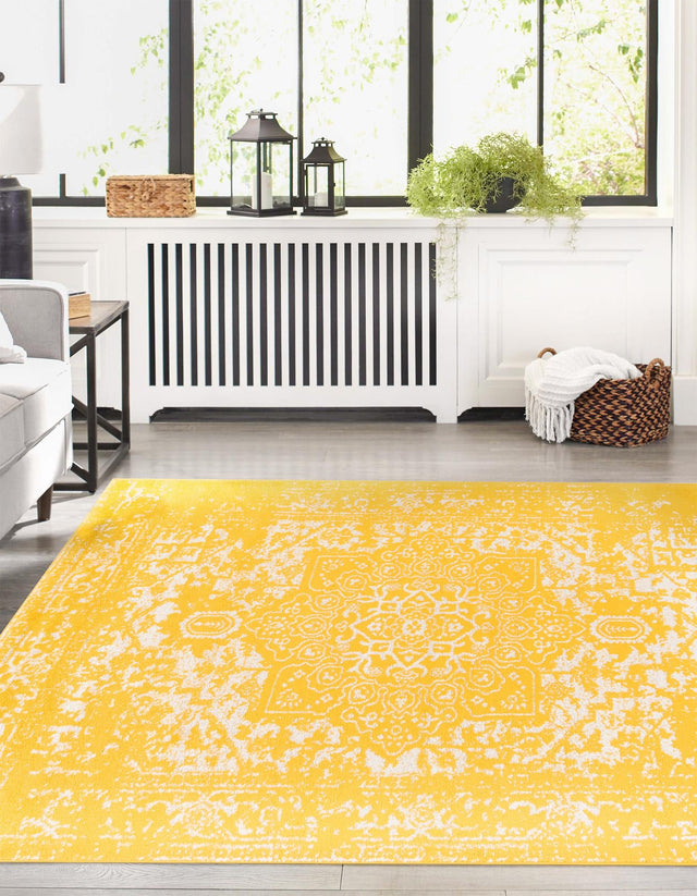 Yellow 9' x 12' Richmond Rectangle Area Rug Vintage Distressed Look Traditional Design Carpet for Unique Home Interior Design for Sale at Rug Engine