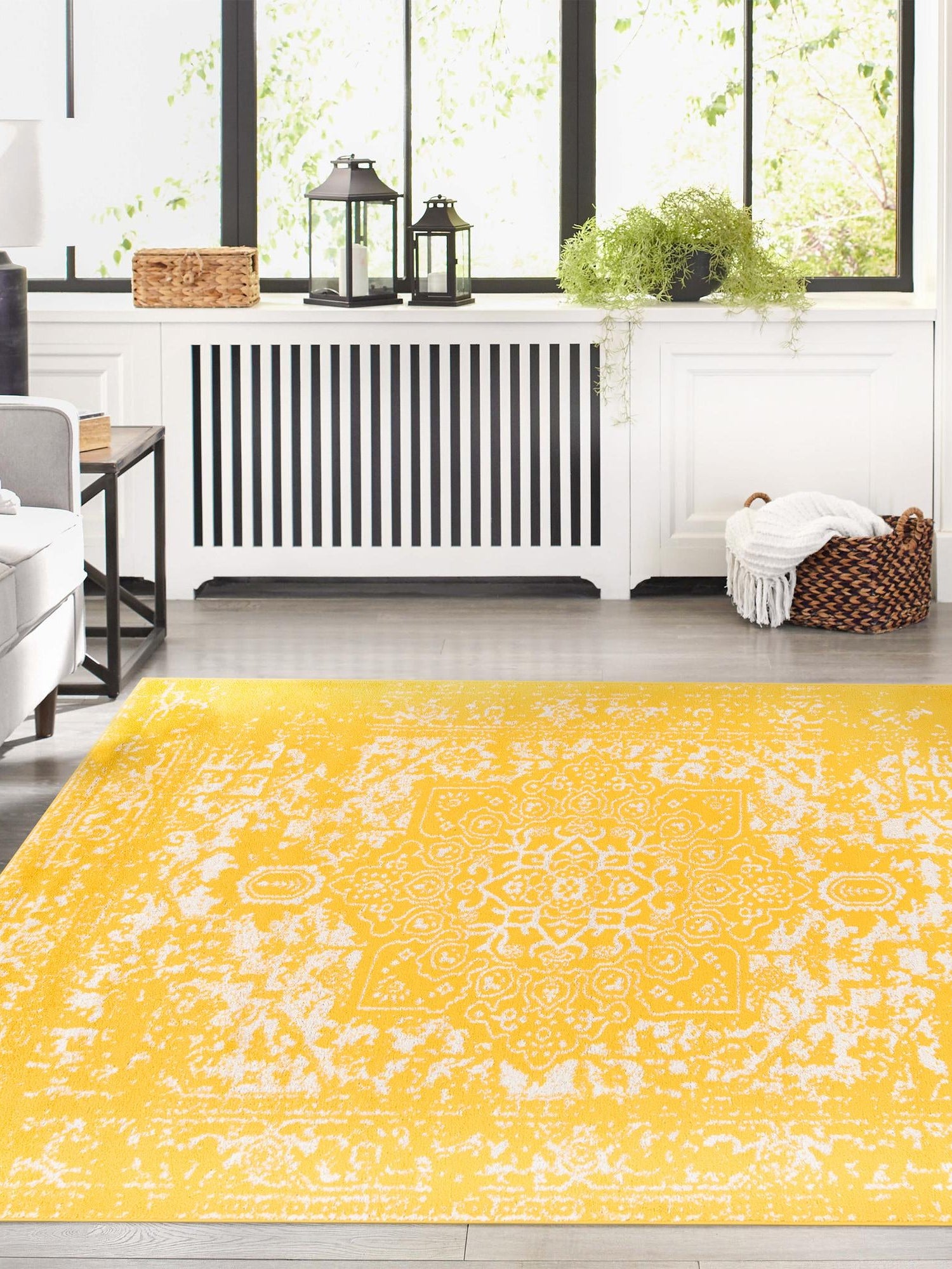 Yellow 7' 1 x 10' Richmond Rectangle Area Rug Vintage Distressed Look Traditional Design Carpet for Unique Home Interior Design for Sale at Rug Engine