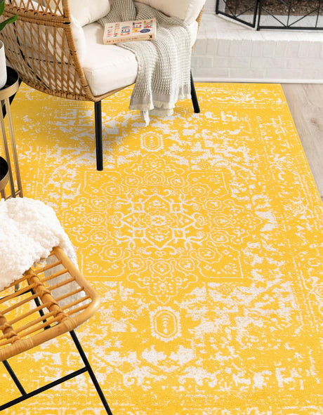 Yellow 9' x 12' Richmond Rectangle Area Rug Vintage Distressed Look Traditional Design Carpet for Unique Home Interior Design for Sale at Rug Engine