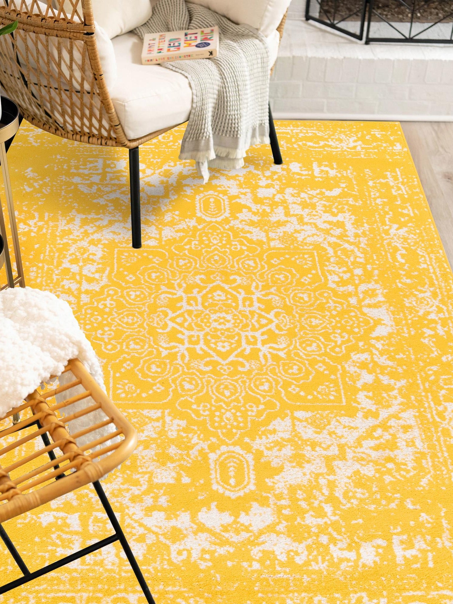 Yellow 3' 1 x 5' 3 Richmond Rectangle Area Rug Vintage Distressed Look Traditional Design Carpet for Unique Home Interior Design for Sale at Rug Engine