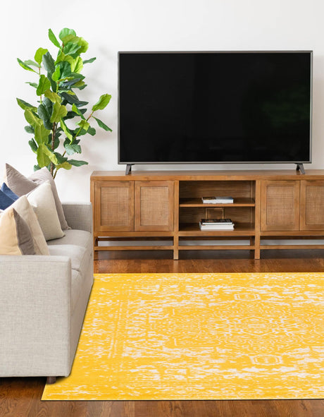 Yellow 9' x 12' Richmond Rectangle Area Rug Vintage Distressed Look Traditional Design Carpet for Unique Home Interior Design for Sale at Rug Engine
