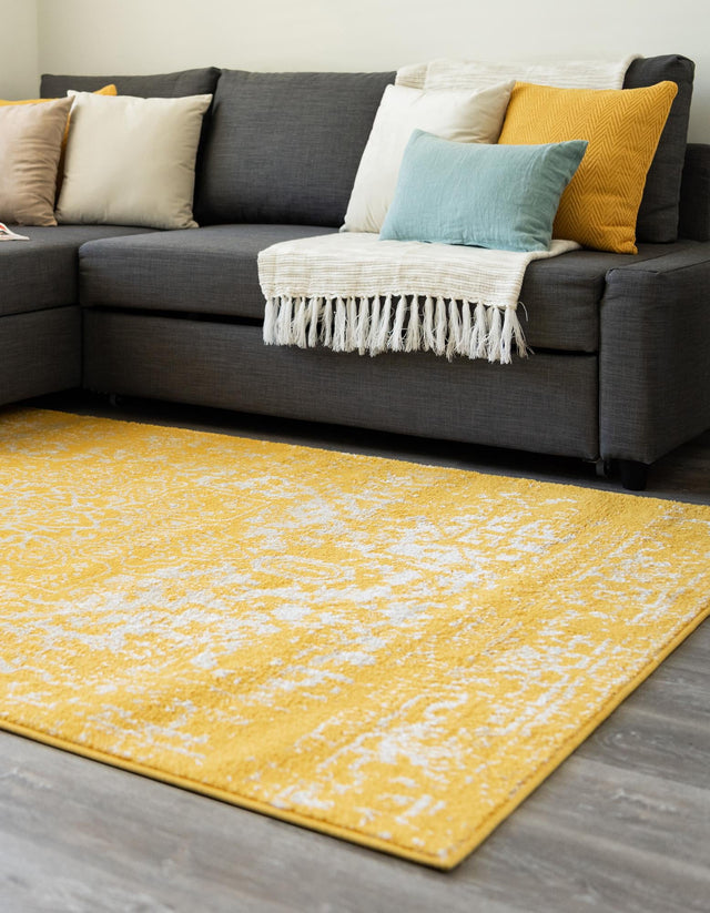 Yellow 9' x 12' Richmond Rectangle Area Rug Vintage Distressed Look Traditional Design Carpet for Unique Home Interior Design for Sale at Rug Engine