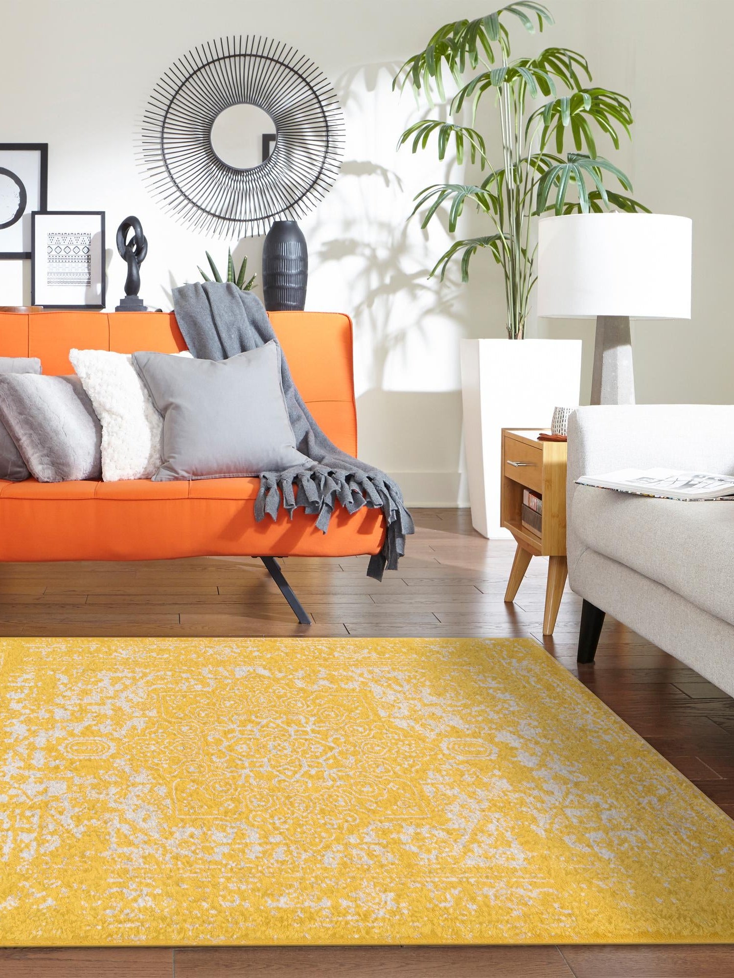 Yellow 7' 10 x 10' Richmond Rectangle Area Rug Vintage Distressed Look Traditional Design Carpet for Unique Home Interior Design for Sale at Rug Engine