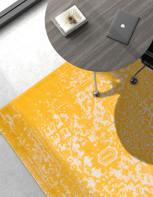 Yellow 9' x 12' Richmond Rectangle Area Rug Vintage Distressed Look Traditional Design Carpet for Unique Home Interior Design for Sale at Rug Engine