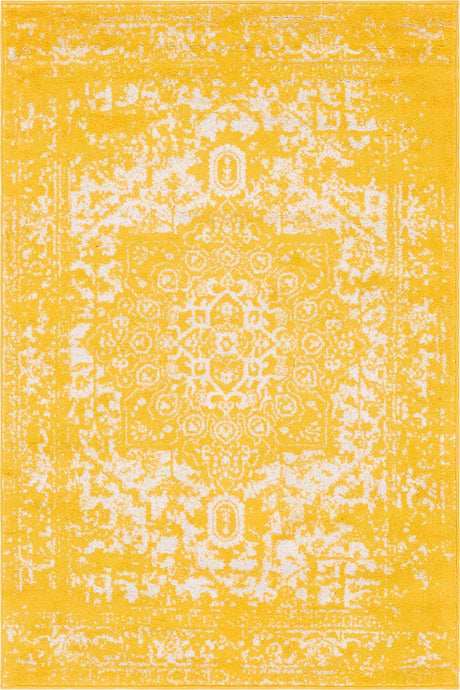 Yellow 4' 1 x 6' 1 Richmond Rectangle Area Rug Vintage Distressed Look Traditional Design Carpet for Unique Home Interior Design for Sale at Rug Engine