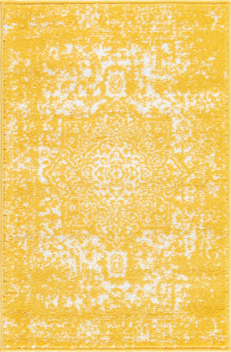 Yellow 2' x 3' 1 Richmond Rectangle Area Rug Vintage Distressed Look Traditional Design Carpet for Unique Home Interior Design for Sale at Rug Engine