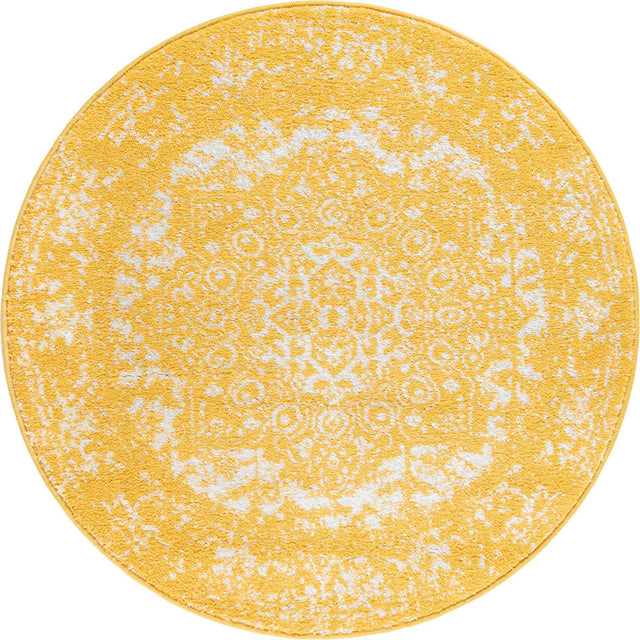 Yellow 3' 1 x 3' 1 Richmond Round Area Rug Vintage Distressed Look Traditional Design Carpet for Unique Home Interior Design for Sale at Rug Engine