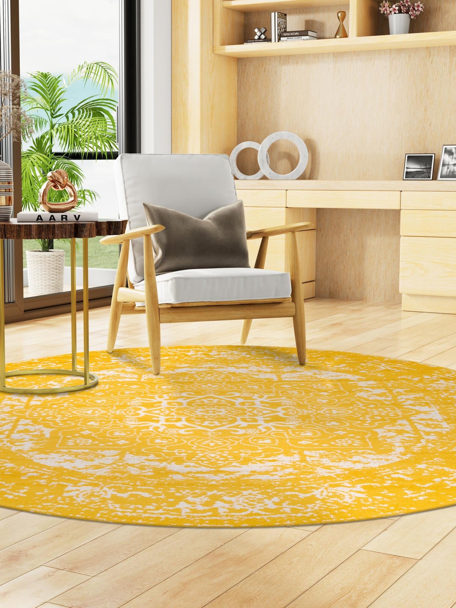 Yellow 3' 1 x 3' 1 Richmond Round Area Rug Vintage Distressed Look Traditional Design Carpet for Unique Home Interior Design for Sale at Rug Engine