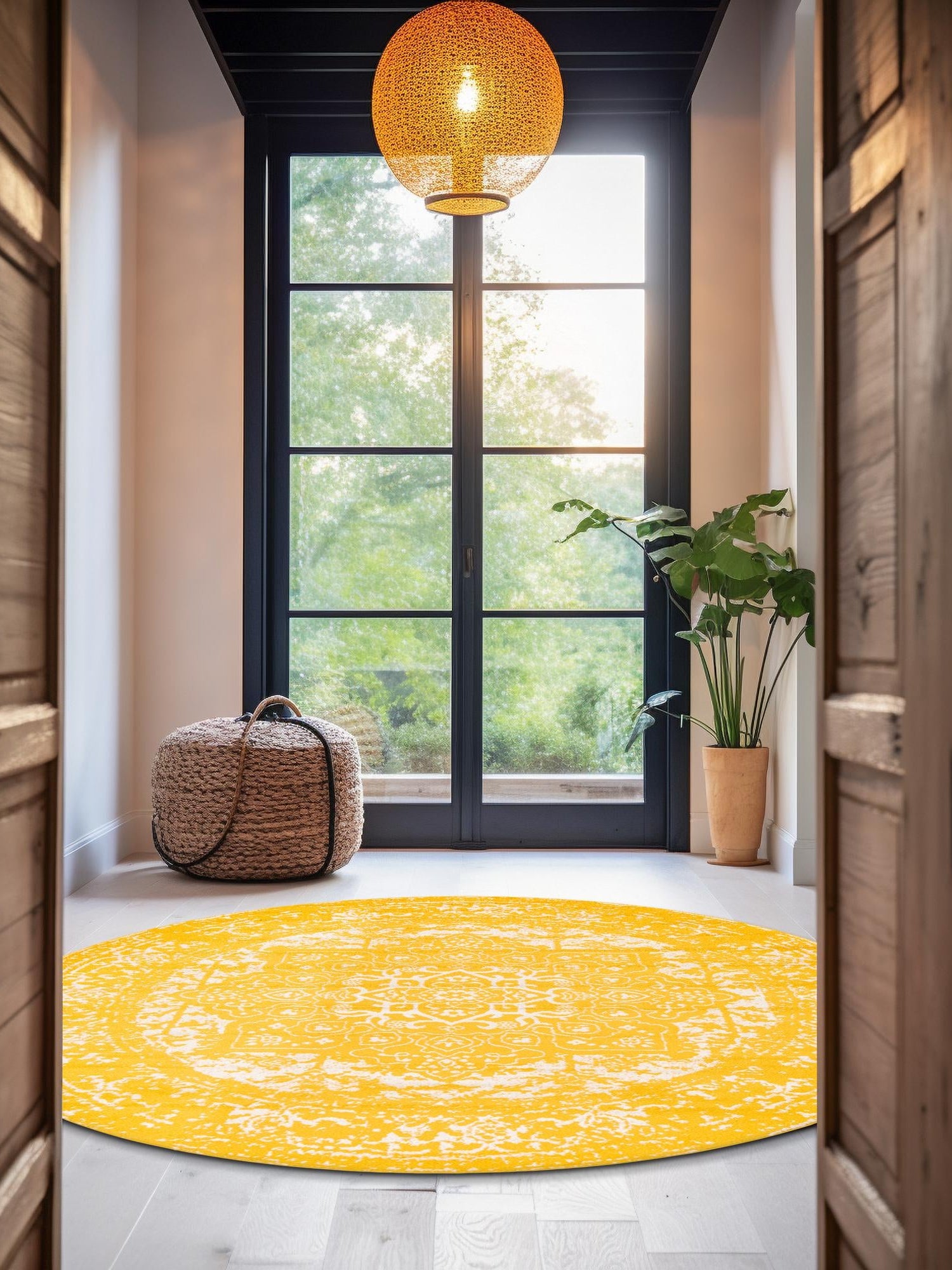 Yellow 3' 1 x 3' 1 Richmond Round Area Rug Vintage Distressed Look Traditional Design Carpet for Unique Home Interior Design for Sale at Rug Engine