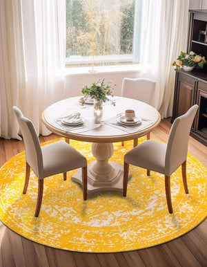 Yellow 7' 10 x 7' 10 Richmond Round Area Rug Vintage Distressed Look Traditional Design Carpet for Unique Home Interior Design for Sale at Rug Engine