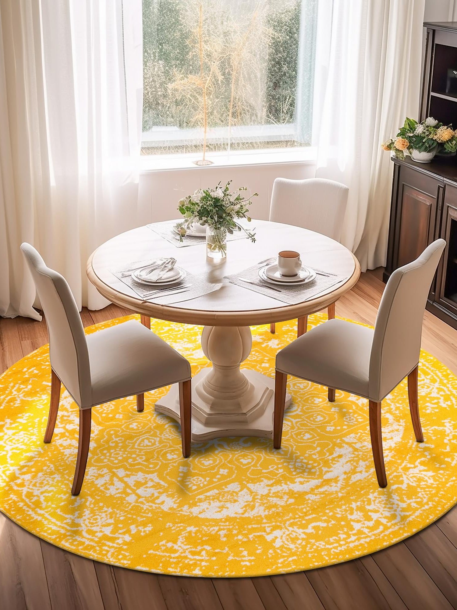 Yellow 3' 1 x 3' 1 Richmond Round Area Rug Vintage Distressed Look Traditional Design Carpet for Unique Home Interior Design for Sale at Rug Engine