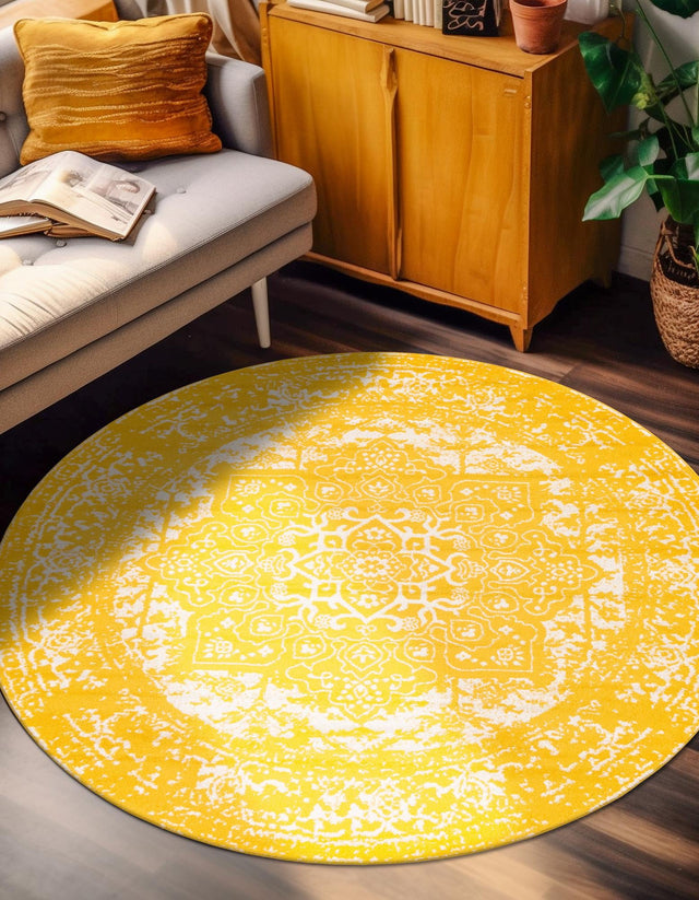 Yellow 3' 1 x 3' 1 Richmond Round Area Rug Vintage Distressed Look Traditional Design Carpet for Unique Home Interior Design for Sale at Rug Engine