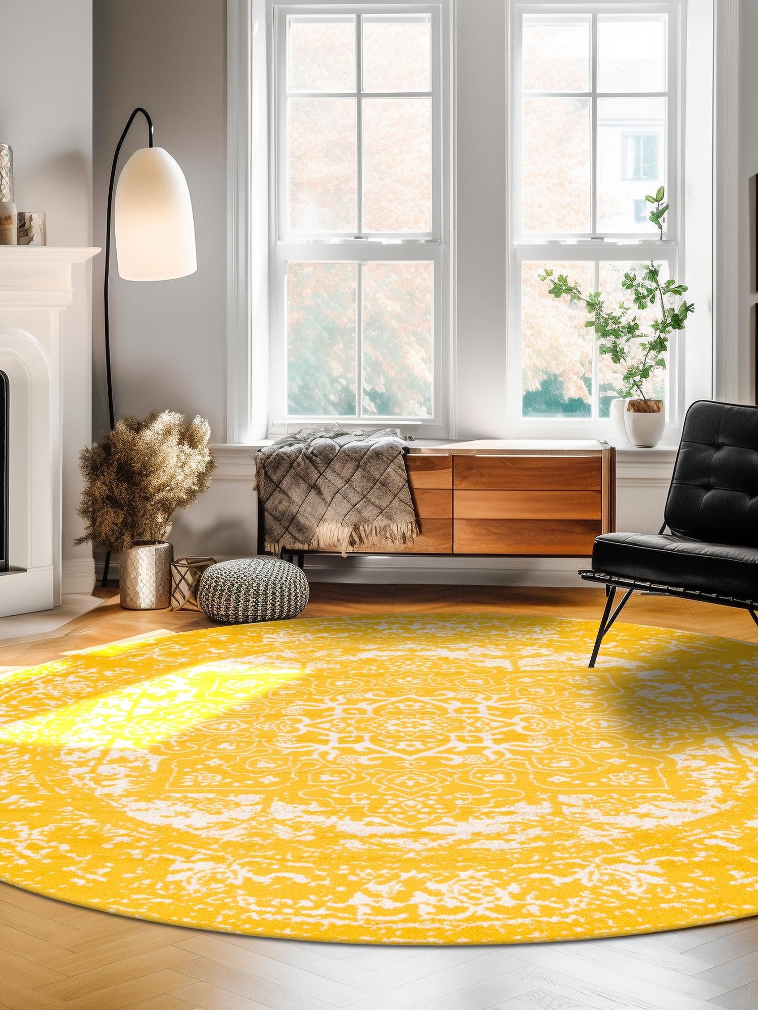 Yellow 3' 1 x 3' 1 Richmond Round Area Rug Vintage Distressed Look Traditional Design Carpet for Unique Home Interior Design for Sale at Rug Engine