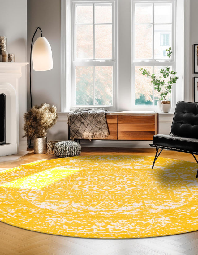 Yellow 3' 1 x 3' 1 Richmond Round Area Rug Vintage Distressed Look Traditional Design Carpet for Unique Home Interior Design for Sale at Rug Engine