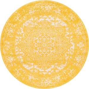 Yellow 5' 3 x 5' 3 Richmond Round Area Rug Vintage Distressed Look Traditional Design Carpet for Unique Home Interior Design for Sale at Rug Engine