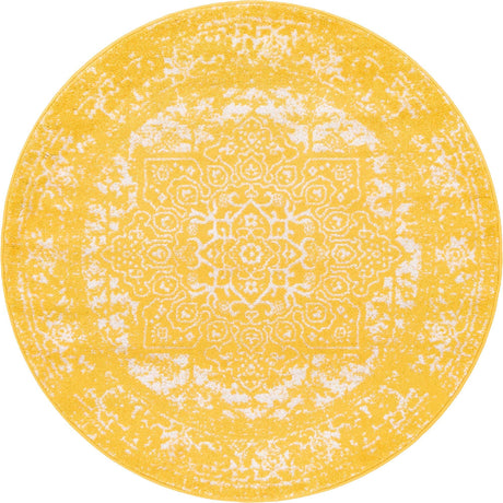 Yellow 5' 3 x 5' 3 Richmond Round Area Rug Vintage Distressed Look Traditional Design Carpet for Unique Home Interior Design for Sale at Rug Engine
