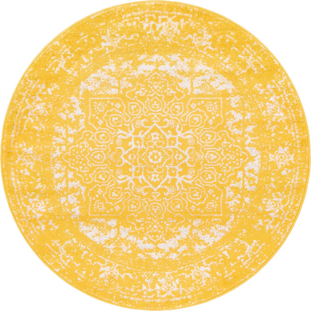 Yellow 5' 3 x 5' 3 Richmond Round Area Rug Vintage Distressed Look Traditional Design Carpet for Unique Home Interior Design for Sale at Rug Engine