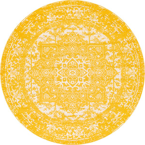 Yellow 7' 10 x 7' 10 Richmond Round Area Rug Vintage Distressed Look Traditional Design Carpet for Unique Home Interior Design for Sale at Rug Engine