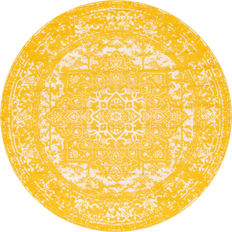 Yellow 7' 10 x 7' 10 Richmond Round Area Rug Vintage Distressed Look Traditional Design Carpet for Unique Home Interior Design for Sale at Rug Engine