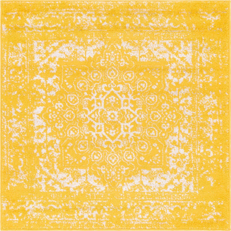 Yellow 4' 1 x 4' 1 Richmond Square Area Rug Vintage Distressed Look Traditional Design Carpet for Unique Home Interior Design for Sale at Rug Engine