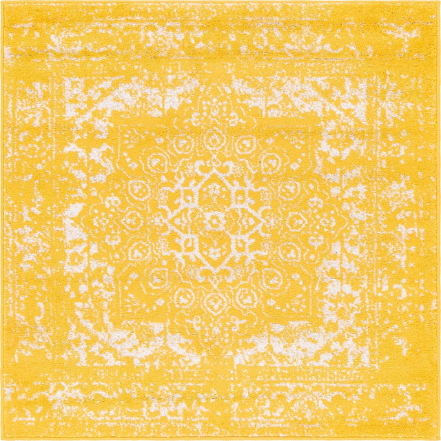 Yellow 4' 1 x 4' 1 Richmond Square Area Rug Vintage Distressed Look Traditional Design Carpet for Unique Home Interior Design for Sale at Rug Engine