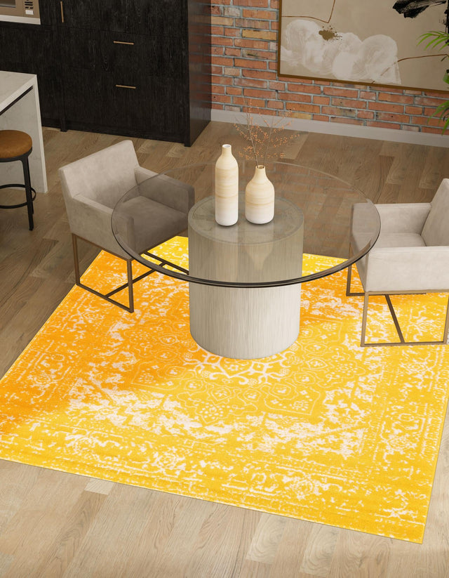 Yellow 7' 10 x 7' 10 Richmond Square Area Rug Vintage Distressed Look Traditional Design Carpet for Unique Home Interior Design for Sale at Rug Engine