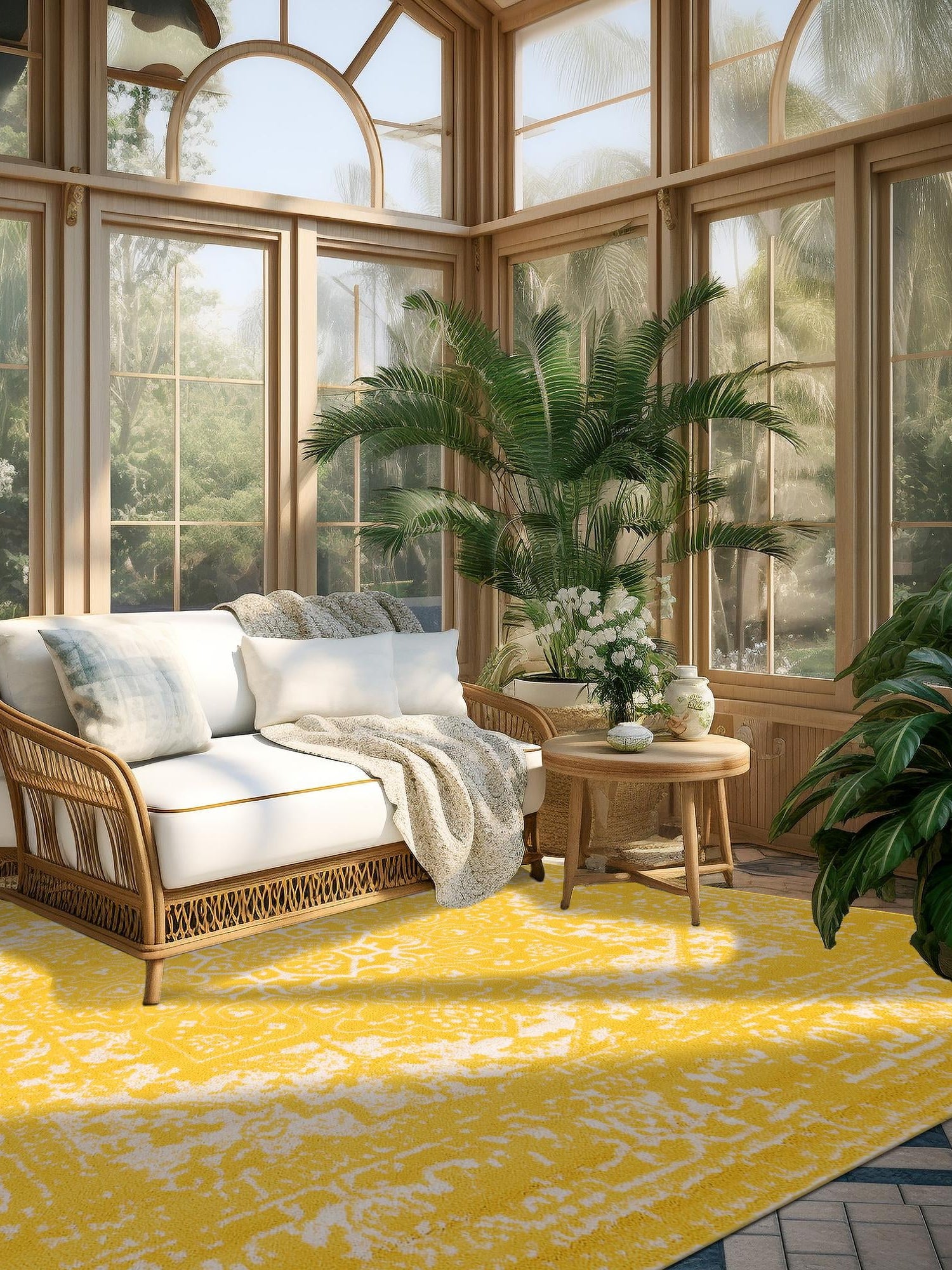 Yellow 7' 10 x 7' 10 Richmond Square Area Rug Vintage Distressed Look Traditional Design Carpet for Unique Home Interior Design for Sale at Rug Engine