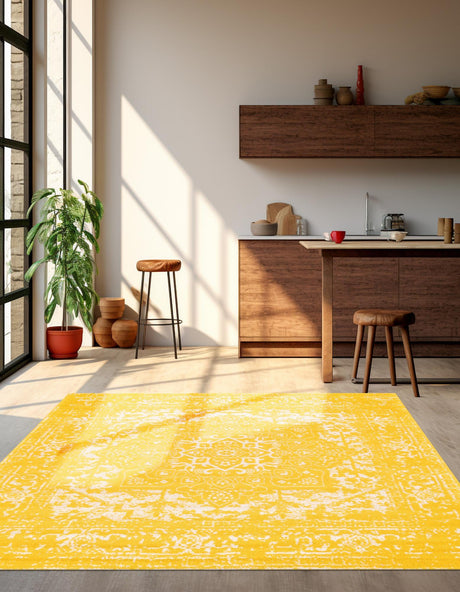 Yellow 7' 10 x 7' 10 Richmond Square Area Rug Vintage Distressed Look Traditional Design Carpet for Unique Home Interior Design for Sale at Rug Engine